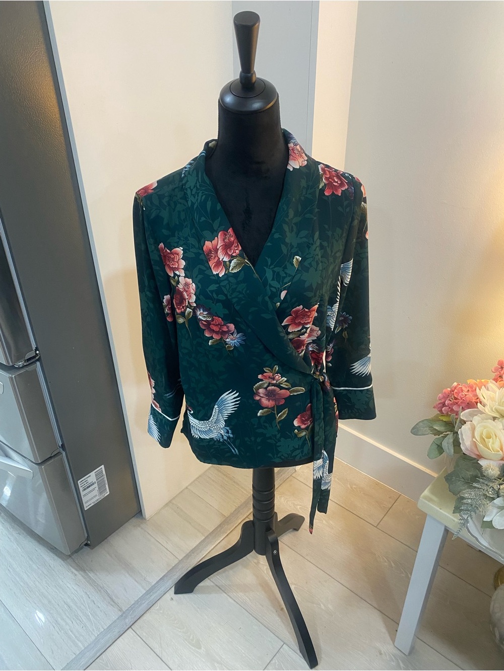 Zara Floral Top in Teal with Pink & Gold Details